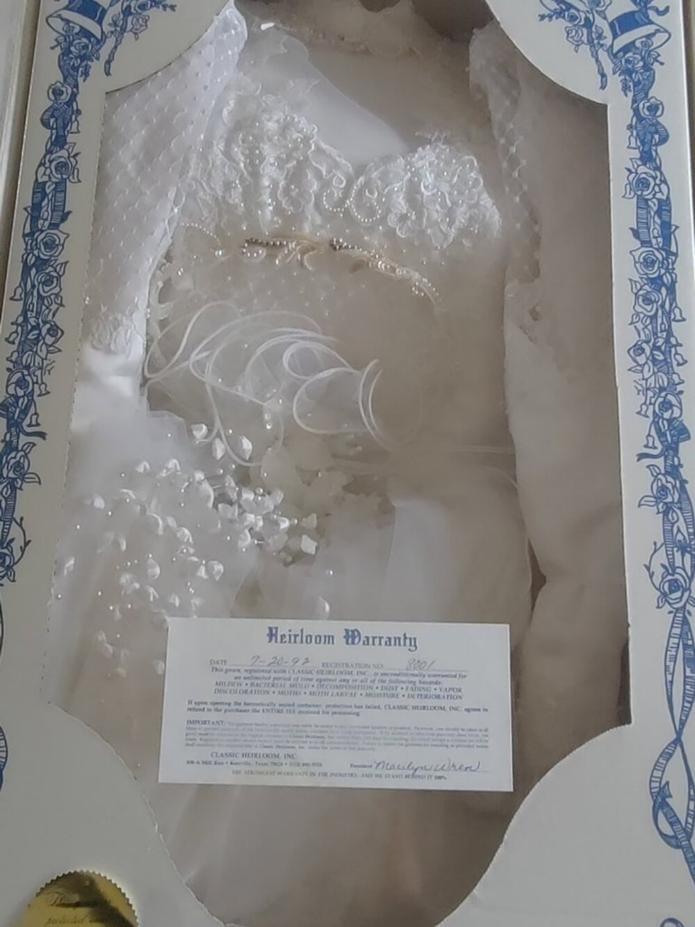 Classic Heirloom Inc. Wedding Gown Unopened with Lifetime Warranty